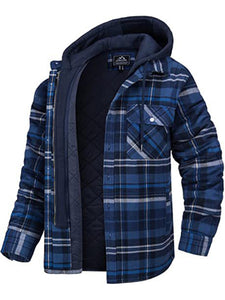 Men’s Plaid Flannel Quilted Lined Hooded Jacket in 4 Colors S-XXXXL - Wazzi's Wear