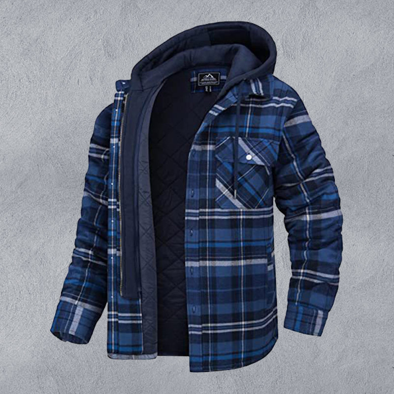 Men’s Plaid Flannel Quilted Lined Hooded Jacket in 4 Colors S-XXXXL - Wazzi's Wear