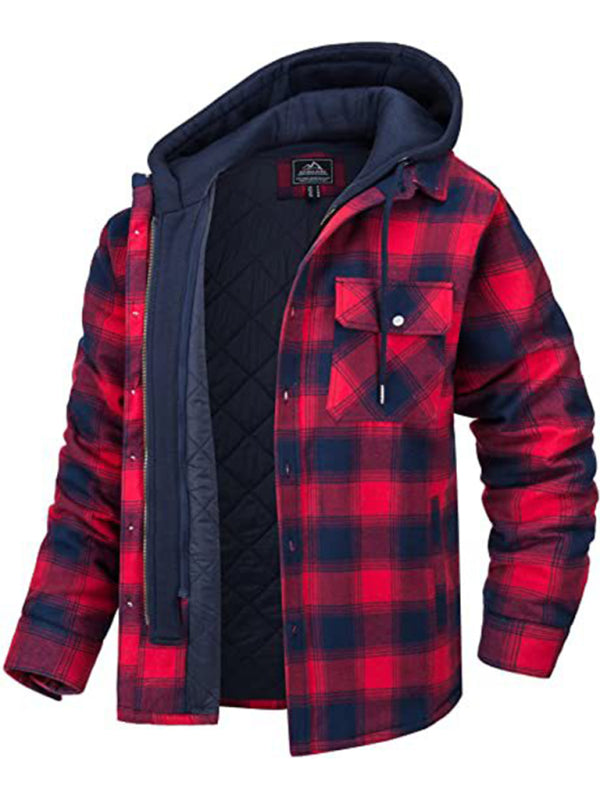 Men’s Plaid Flannel Quilted Lined Hooded Jacket in 4 Colors S-XXXXL - Wazzi's Wear