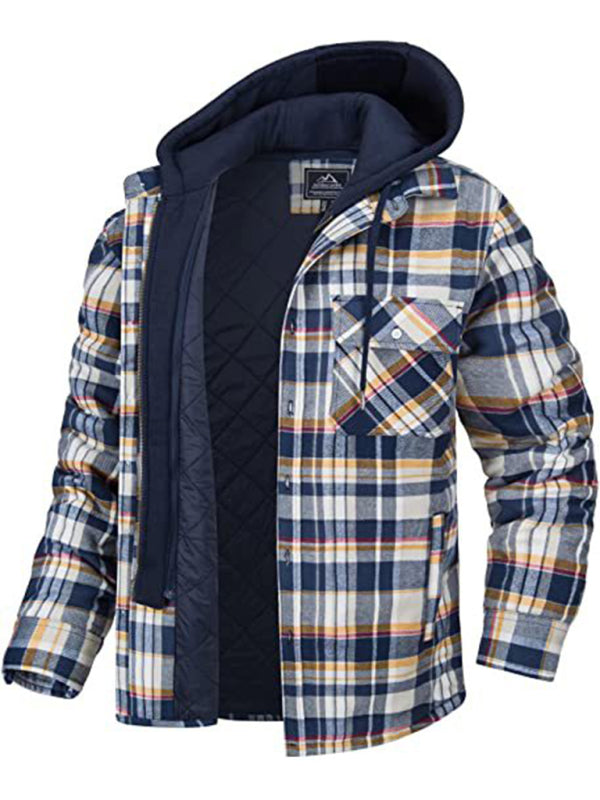 Men’s Plaid Flannel Quilted Lined Hooded Jacket in 4 Colors S-XXXXL - Wazzi's Wear