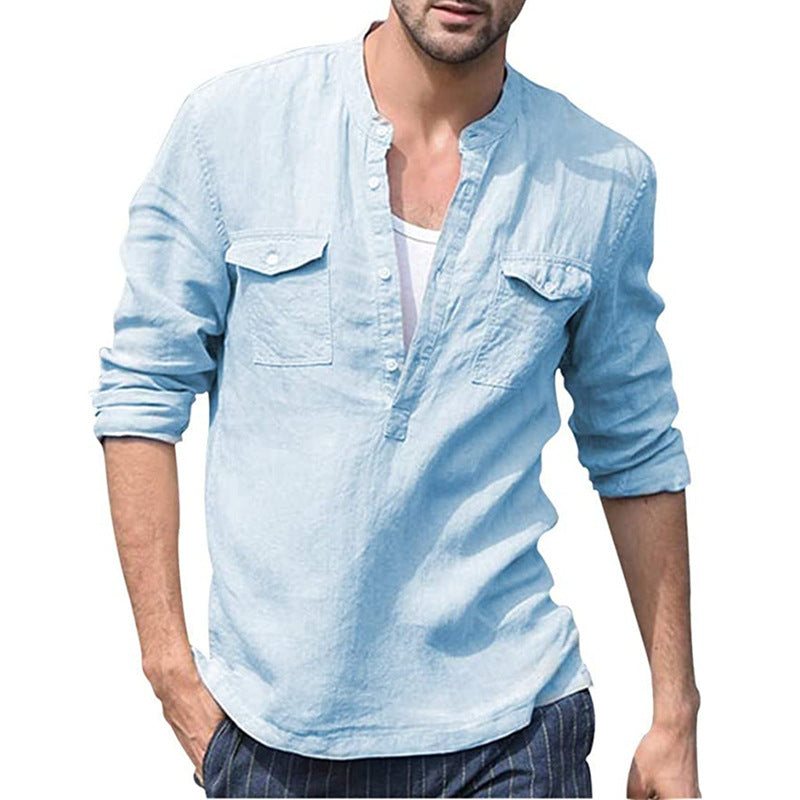 Men's Solid Cotton Shirt with Pockets in 3 Colors - Wazzi's Wear
