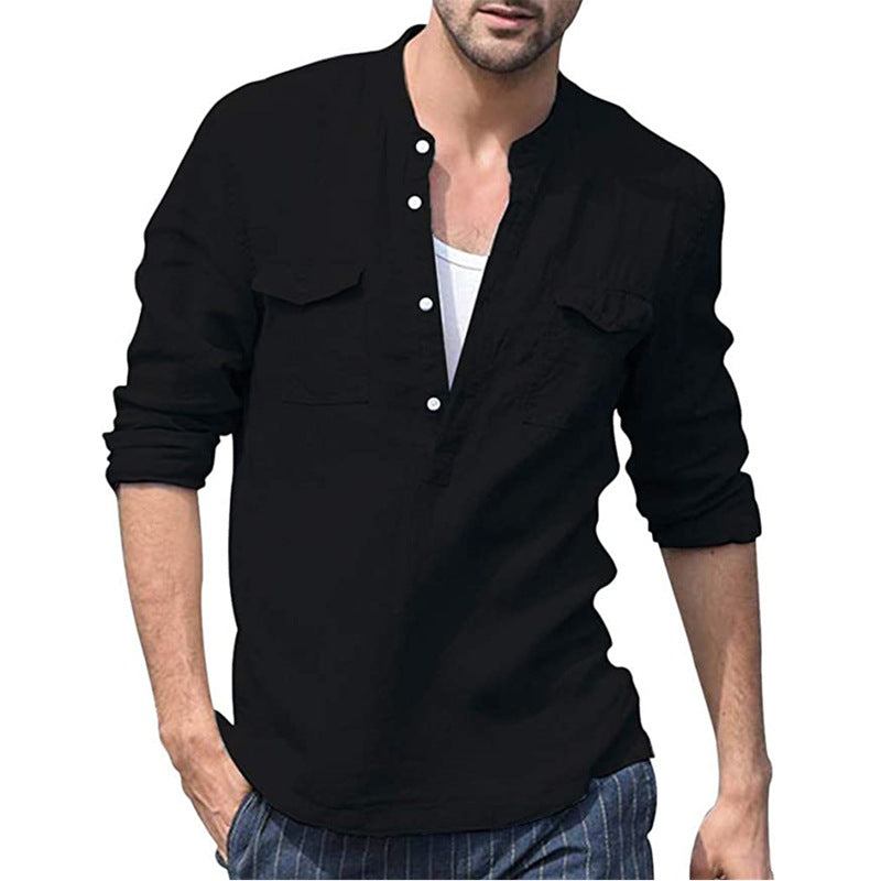 Men's Solid Cotton Shirt with Pockets in 3 Colors - Wazzi's Wear