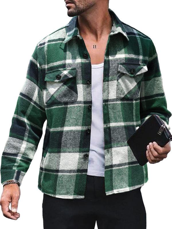 Men's Plaid Long Sleeve Button Down Jacket in 6 Colors S-3XL - Wazzi's Wear
