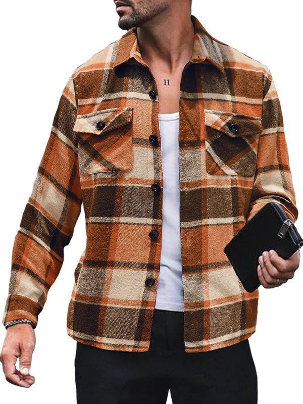 Men's Plaid Long Sleeve Button Down Jacket in 6 Colors S-3XL - Wazzi's Wear