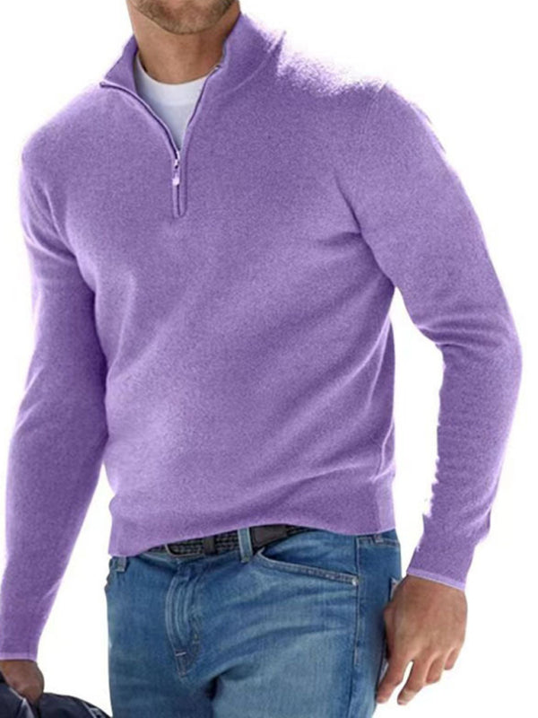 Men’s Long Sleeve V-Neck Top with Zipper in 10 Colors S-5XL - Wazzi's Wear