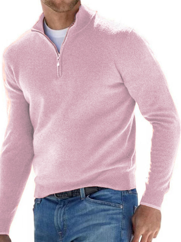 Men’s Long Sleeve V-Neck Top with Zipper in 10 Colors S-5XL - Wazzi's Wear