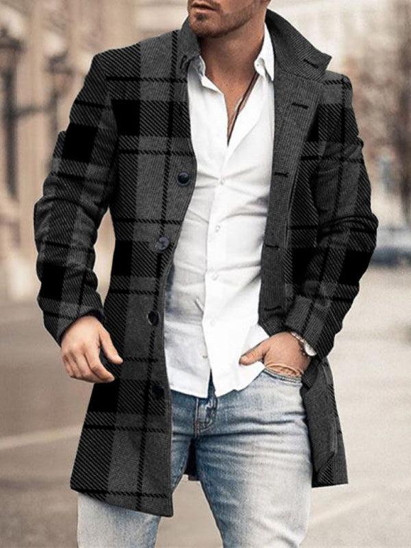 Men's Classic Plaid Overcoat in 4 Colors M-3XL - Wazzi's Wear