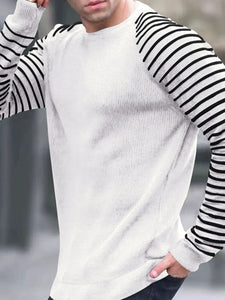 Men's Ribbed Knit Striped Sleeve Sweater in 6 Colors S-3XL - Wazzi's Wear