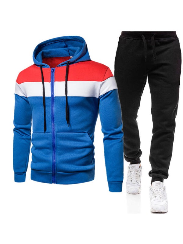 Men's Colorblock Slim Fit Zip Hoodie and Sweats Set in 5 Colors S-3XL - Wazzi's Wear