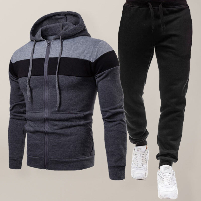 Men's Colorblock Slim Fit Zip Hoodie and Sweats Set in 5 Colors S-3XL