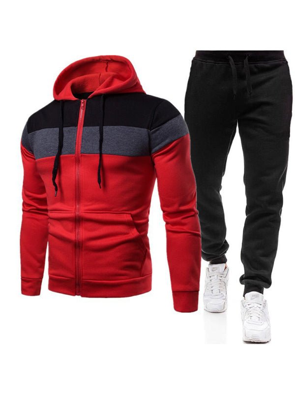 Men's Colorblock Slim Fit Zip Hoodie and Sweats Set in 5 Colors S-3XL - Wazzi's Wear