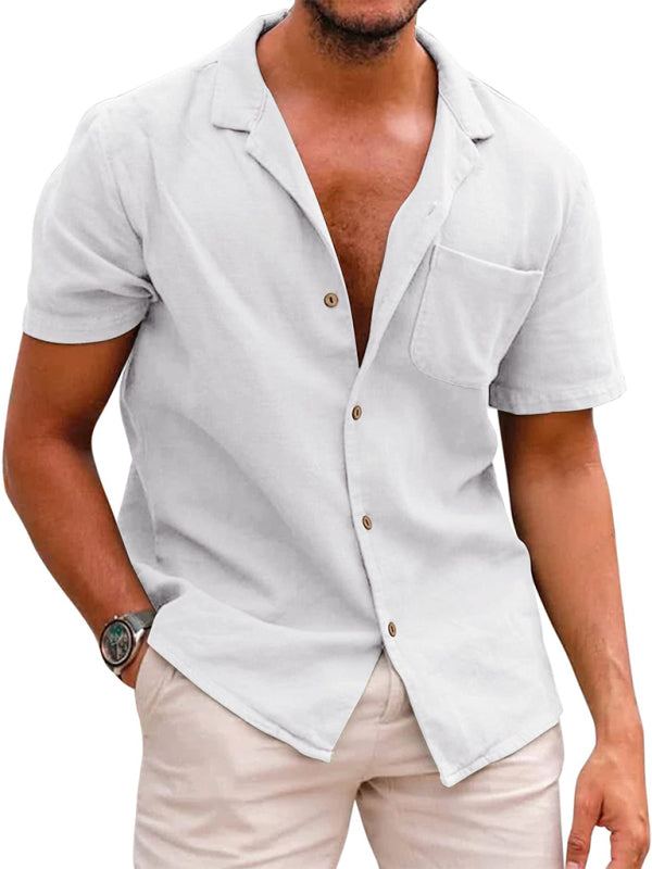 Men's Short Sleeve Top with Lapel and Pocket - Wazzi's Wear