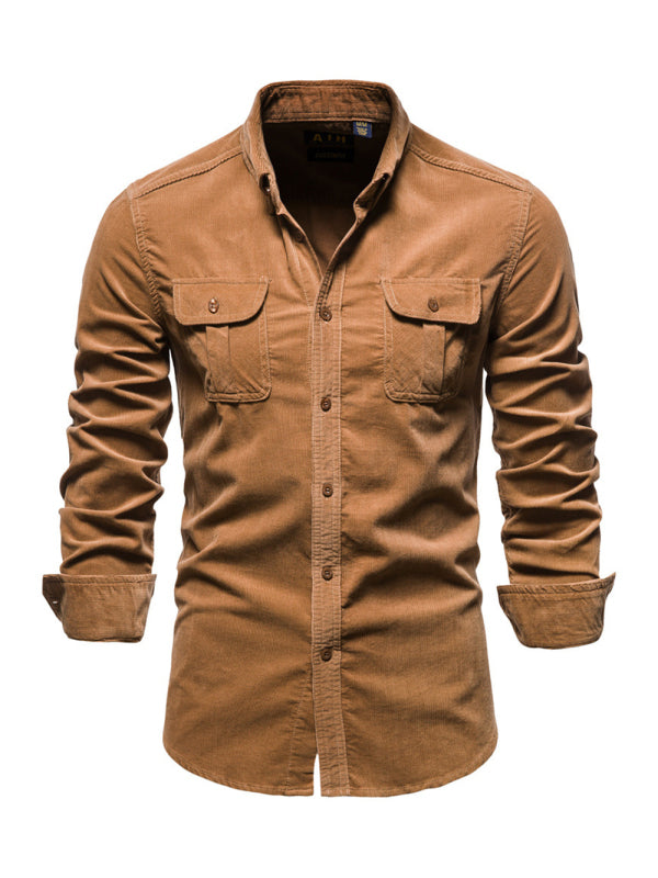 Men's Corduroy Long Sleeve Button Up Shirt with Pockets in 7 Colors - Wazzi's Wear