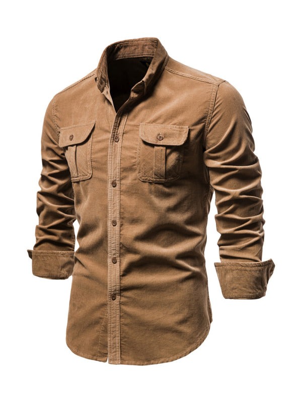 Men's Corduroy Long Sleeve Button Up Shirt with Pockets in 7 Colors - Wazzi's Wear