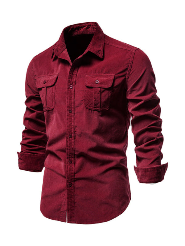 Men's Corduroy Long Sleeve Button Up Shirt with Pockets in 7 Colors - Wazzi's Wear