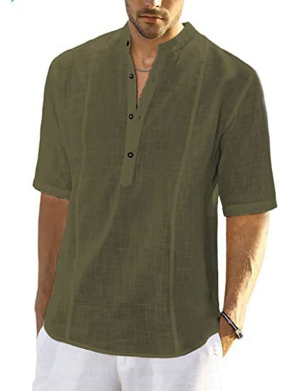 Men's Solid Half Sleeve Shirt with Buttons in 4 Colors S-2XL - Wazzi's Wear