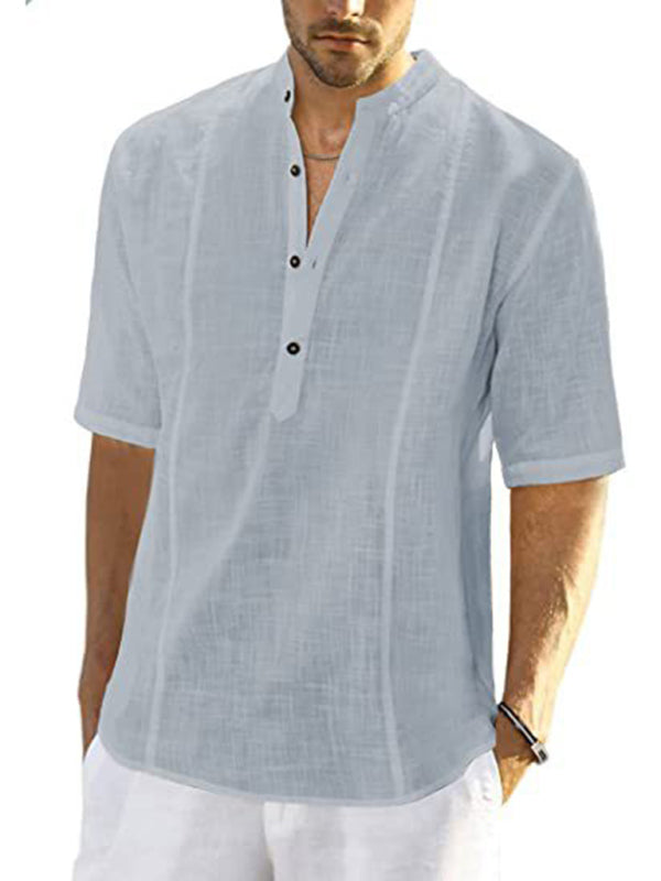 Men's Solid Half Sleeve Shirt with Buttons in 4 Colors S-2XL - Wazzi's Wear