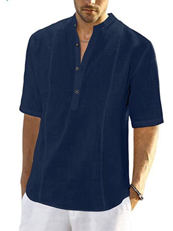 Men's Solid Half Sleeve Shirt with Buttons in 4 Colors S-2XL - Wazzi's Wear