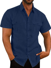 Load image into Gallery viewer, Men&#39;s Solid Color Double Pocket Short Sleeve Shirt in 7 Colors M-3XL
