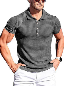 Men's Cotton Striped Short Sleeve Polo Shirt in 8 Colors