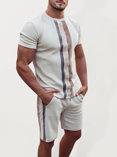 Load image into Gallery viewer, Men&#39;s Striped Short Sleeve T-Shirt and Matching Shorts Set in 3 Colors S-3XL