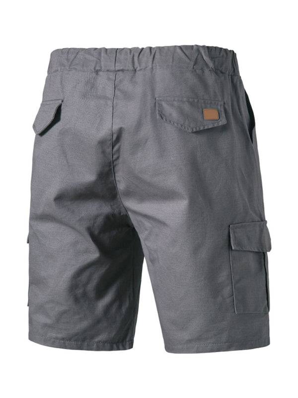 Multi-Pocket Solid Color Men’s Cargo Shorts with Drawstring