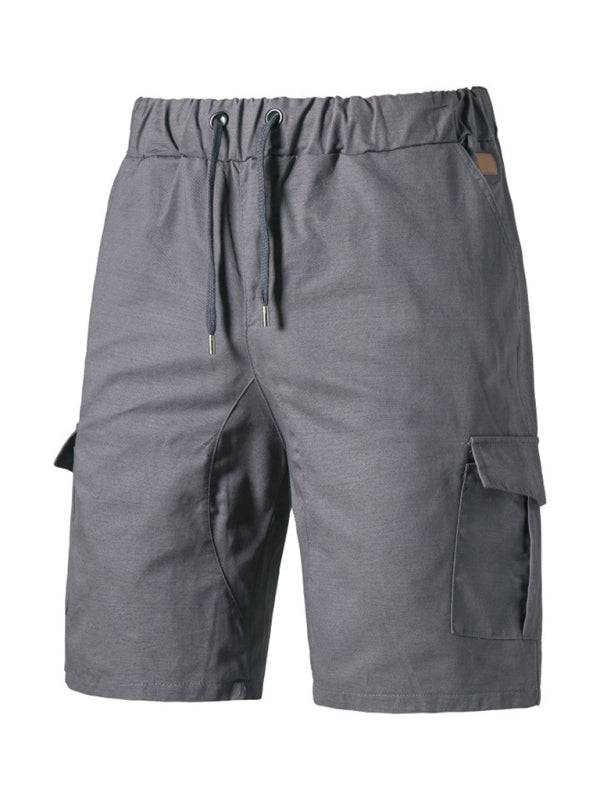 Multi-Pocket Solid Color Men’s Cargo Shorts with Drawstring