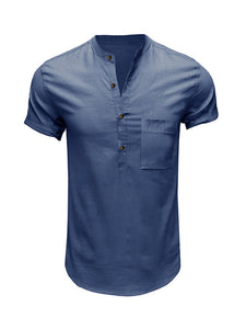 Men’s Solid Linen Button-up Shirt in 8 Colors S-XXL