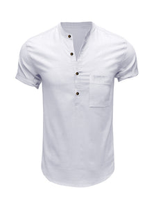 Men’s Solid Linen Button-up Shirt in 8 Colors S-XXL