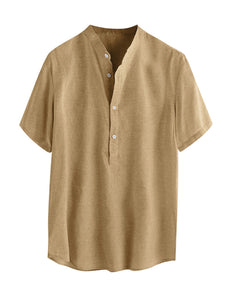 Men's Solid Linen Short Sleeve Shirt in 3 Colors