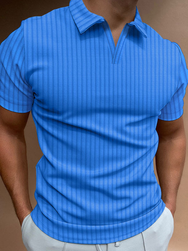 Men's Striped Lapel Short Sleeve Polo Shirt in 7 Colors S-3XL - Wazzi's Wear