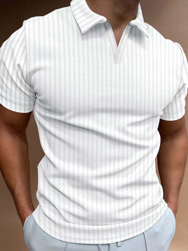 Men's Striped Lapel Short Sleeve Polo Shirt in 7 Colors S-3XL - Wazzi's Wear