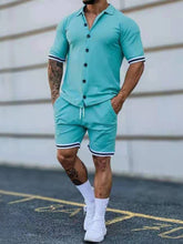 Load image into Gallery viewer, Men&#39;s Buttoned Short Sleeve Shirt + Shorts Set in 8 Colors S-4XL