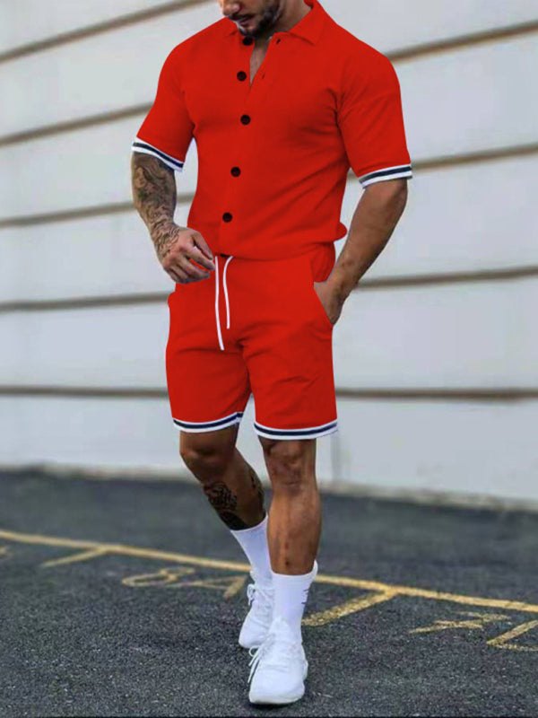 Men's Buttoned Short Sleeve Shirt + Shorts Set in 8 Colors S-4XL - Wazzi's Wear