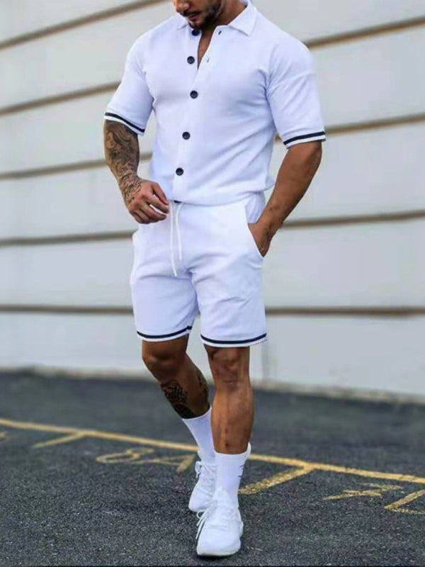 Men's Buttoned Short Sleeve Shirt + Shorts Set in 8 Colors S-4XL - Wazzi's Wear