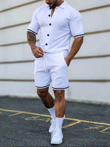 Men's Buttoned Short Sleeve Shirt + Shorts Set in 8 Colors S-4XL