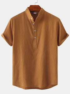 Men's Cotton Short Sleeve T-Shirt with Buttons in 7 Colors