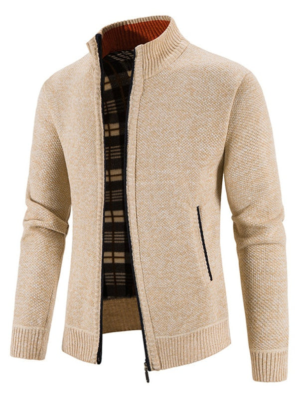 Men's long sleeve knit cardigan jacket, beige color, autumn-winter style, available in sizes M-4XL.