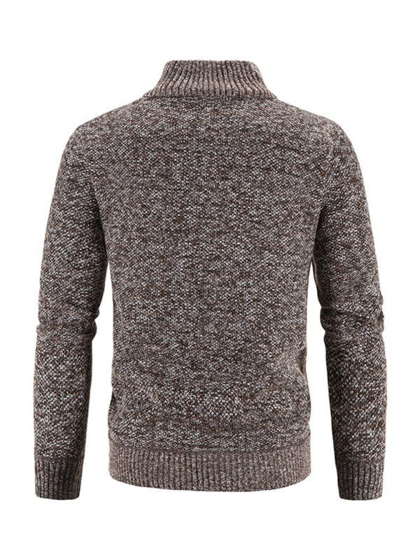 Men's long sleeve knit cardigan jacket in brown, self-design, autumn-winter style.