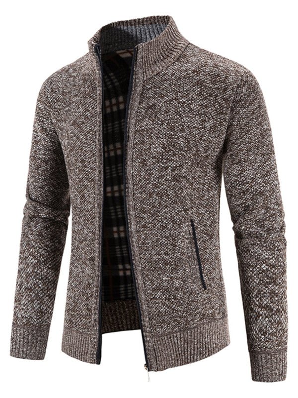 Men's long sleeve knit cardigan jacket with dropped shoulder sleeves, autumn-winter style.