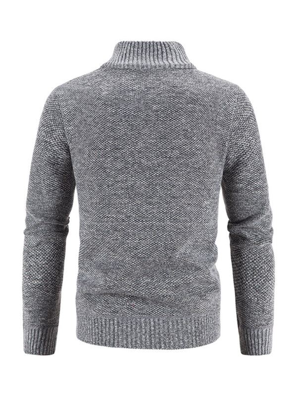 Men's long sleeve knit cardigan jacket in grey, self-design pattern, autumn-winter wear.