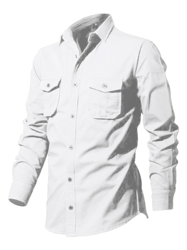 Men's Casual Long Sleeve Shirt with Pockets in 5 Colors S-3XL - Wazzi's Wear
