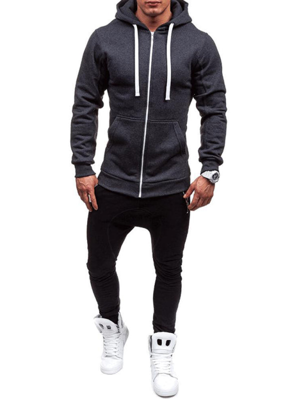 Men's long-sleeved sports hooded top zipper cardigan sweatshirt - Wazzi's Wear