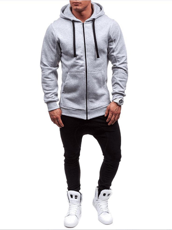 Men's long-sleeved sports hooded top zipper cardigan sweatshirt - Wazzi's Wear