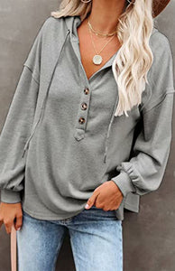 Women's Long Sleeve Hooded Top with Buttons in 8 Colors S-XXL - Wazzi's Wear