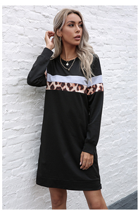 Women's Long Sleeve Colorblock Leopard Print Dress in 2 Colors S-XL - Wazzi's Wear