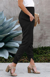 Women’s Solid Color Wide Waist Pants with Pockets in 3 Colors Waist 22-33