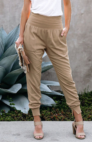 Women’s Solid Color Wide Waist Pants with Pockets in 3 Colors Waist 22-33
