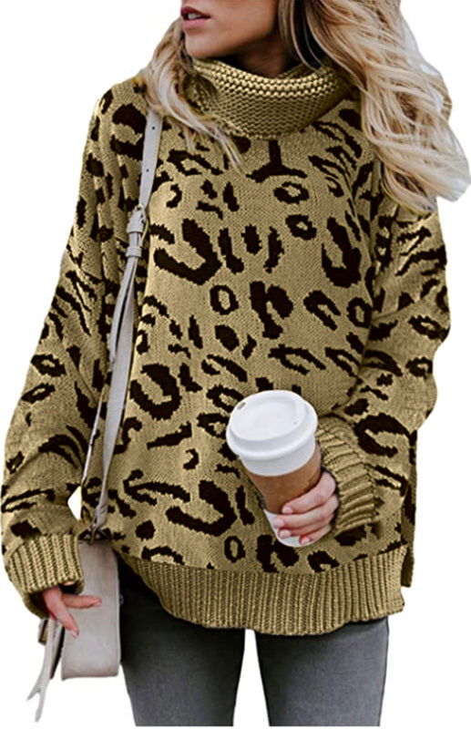 Women's Leopard Print Long Sleeve Turtleneck Sweater in 2 Colors S-XL - Wazzi's Wear