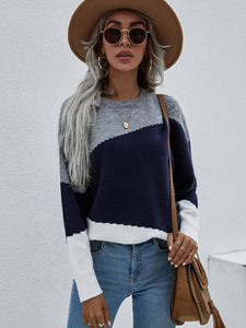 Women's Crewneck Long Sleeves Colorblock Sweater in 5 Colors S-XL - Wazzi's Wear